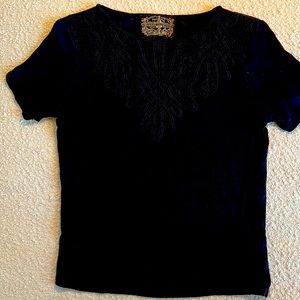 Anthropologie James Coviello NY black Linen& lace t-shirt